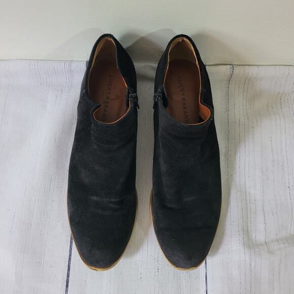 Lucky Brand Size 9.5 Lp Brett Women's Black Suede Leather Side Zip Ankle Boots - Picture 3 of 11